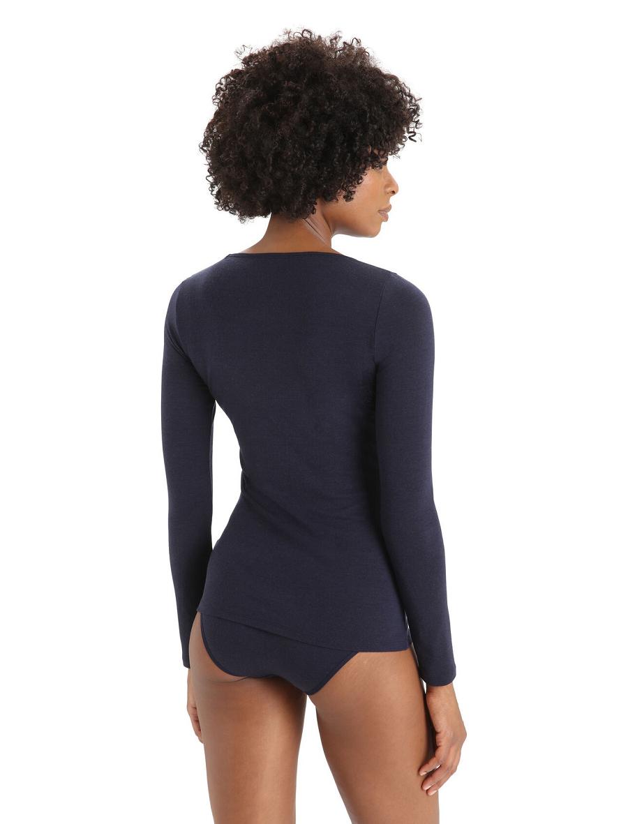 Midnight Navy Women's Icebreaker Merino Siren Long Sleeve Sweetheart Top Underwear | USA 1687LISH